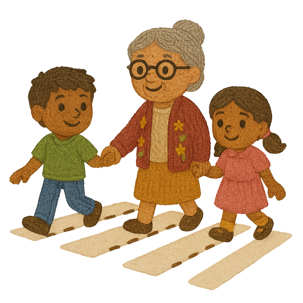Illustration of family crossing street
