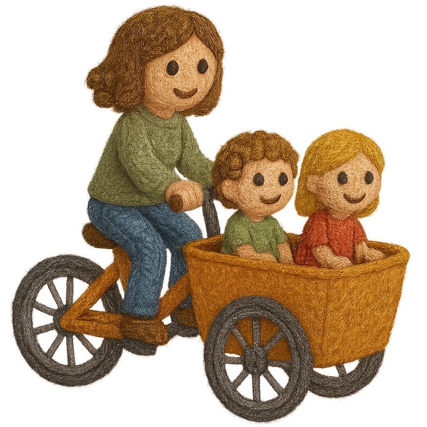Illustration of mom and kids biking