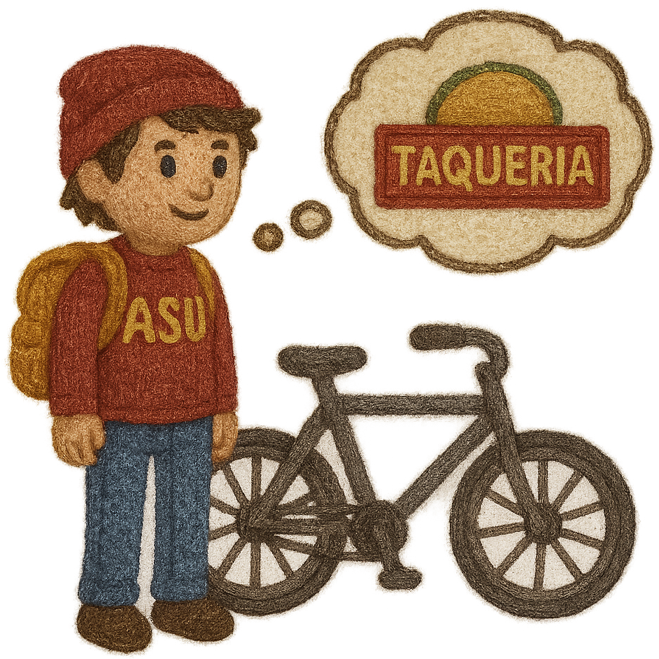 Illustration of student wanting to bike